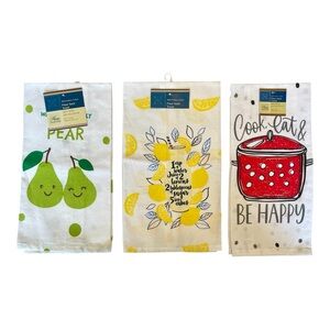Home Collection Flour Sack Towel Set of 3 Pears Lemons Red Pot Design Lot w Tags